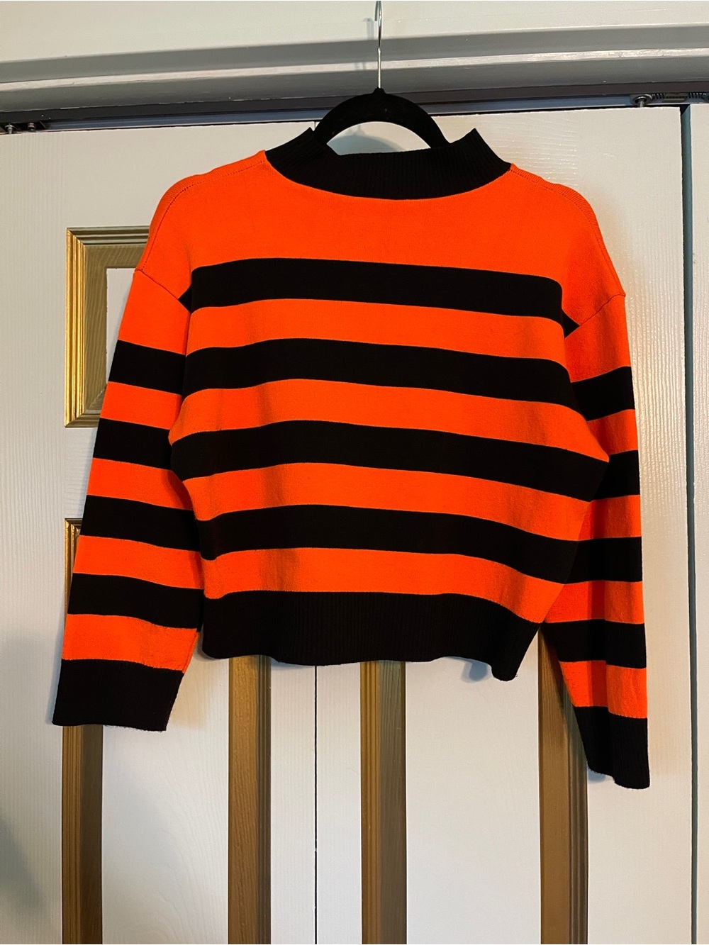 Deadly Dames PUG Cropped Orange and Black Striped Women's Sweater